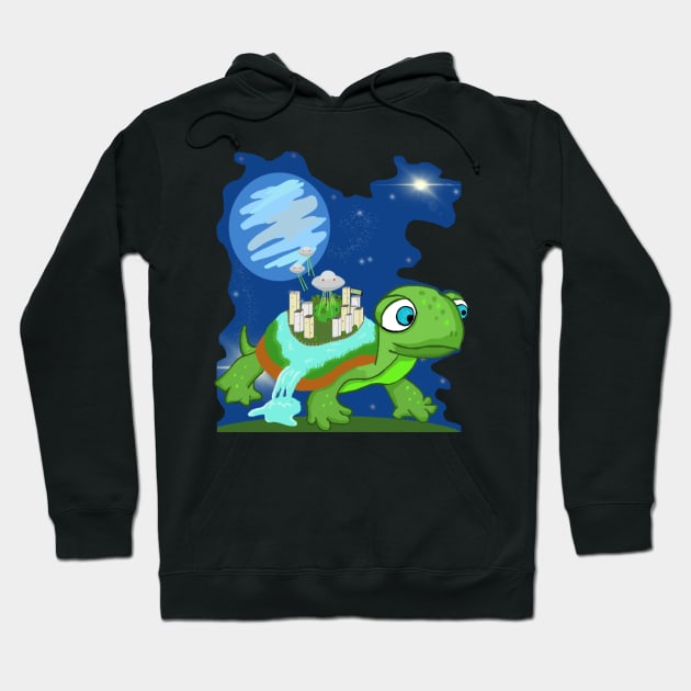 World on a turtle on a world, with aliens Hoodie by Keatos